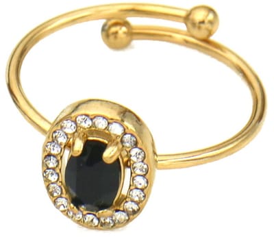 RVS ring met kristallen - verstelbaar - goudkleurig