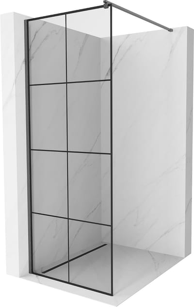 Mexen Kioto douchewand Walk-in 70 x 200 , zwart raster 8 mm, geborsteld grijs - 800-070-101-66-77
