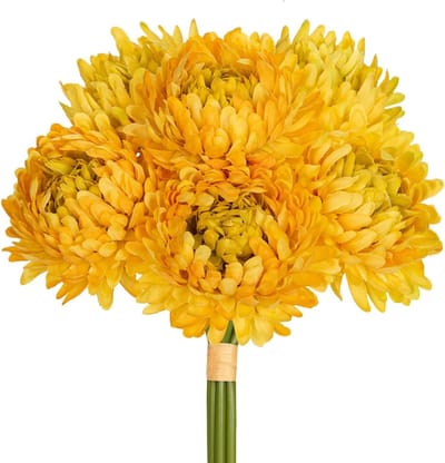 3 Stuks Nep Chrysanten Boeket 23 cm Gele Kunstbloemen Takken Realistische Zijde Bloemen voor Vaas, Bruiloft en Lente Decoratie