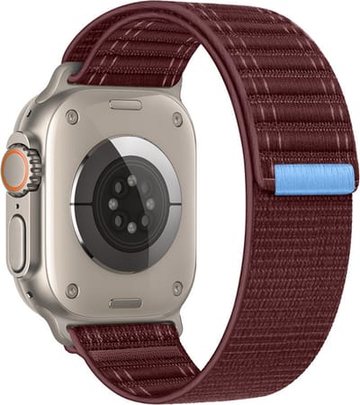 By Qubix - Geschikt voor Apple Watch bandje - Nylon Wave band - Bordeaux - Geschikt voor Apple Watch 44 mm / 45 mm / 46 mm / 49 mm (Ultra 1,2 en 3) - nylon - bandje iWatch
