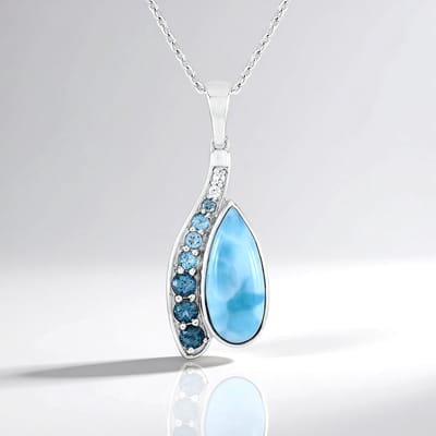 Cavill - Luxe Damesketting 925 Sterling Zilver - Larimar Peervorm 4,05ct & Blauwe Topaas met Zirkonia - Elegante Halsketting Dominicaanse Republiek