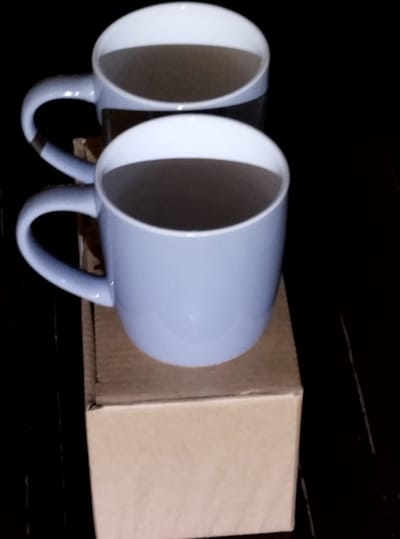 Argon - Set van 2 Koffie/theetassen Grijs/wit - 350 ml - hoge volumekorting