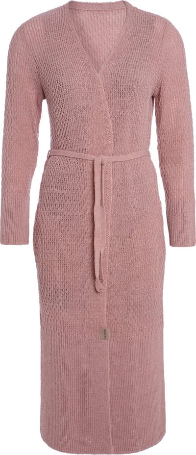 Knit Factory Gina Lang Gebreid Vest - Lang vest reikend tot kuithoogte - Lange cardigan - Roze damesvest - Oud Roze - 36/38