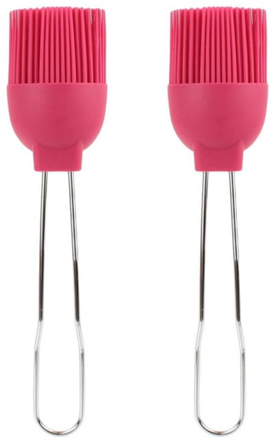 Lily Cook Bakkwasten - 2x - siliconen/metaal - flexibel - invetten - invetkwast - 22 cm - roze
