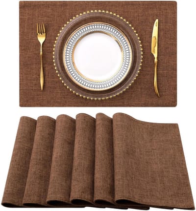 6 stuks - Placemats - Linnen placemats - Placemats in westerse stijl - Tafelmatten - Stof - Wasbaar - Geschikt voor gebruik binnen en buiten - Tafeldecoratie in rustieke stijl - 30 x 45 cm - bruin