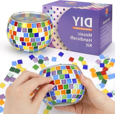 Glazen Mozaïek Knutselset voor Kinderen en Volwassenen - Maak je Eigen Mozaïek Kaarsenhouder met Mozaïekstenen voor Creatieve DIY Projecten en Hobby's
