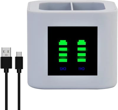 Oplaadstation voor Twee Batterijen met Dubbele USB-C Poort – Geschikt voor Ring Spotlight Cam en Video Deurbellen, Snellader met Intelligente Bescherming Functies