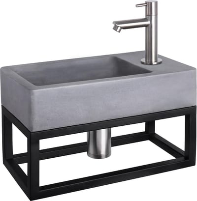 Differnz Force Fonteinset - Beton donkergrijs - Kraan recht mat chroom - Met handdoekrek - 40 x 22 x 9 cm