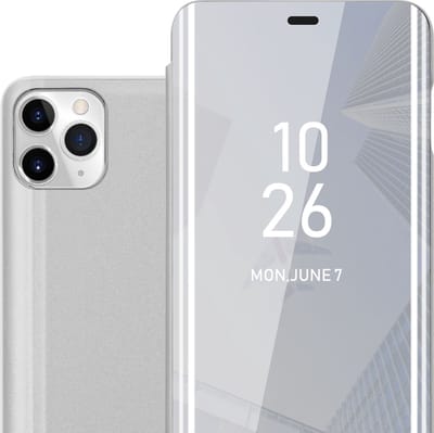 Cadorabo Hoesje geschikt voor Apple iPhone 11 PRO MAX in AGAAT ZILVER - Clear View Spiegel Beschermende Case met Tribunefunctie 360 Graden Bescherming Book Case Cover Etui