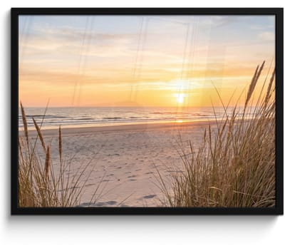 Poster in lijst - Fotolijst 80x60 cm - Posters - Zonsondergang - Duinen - Zee - Posterlijst zwart - Decoratie - Wanddecoratie woonkamer - Muurdecoratie slaapkamer