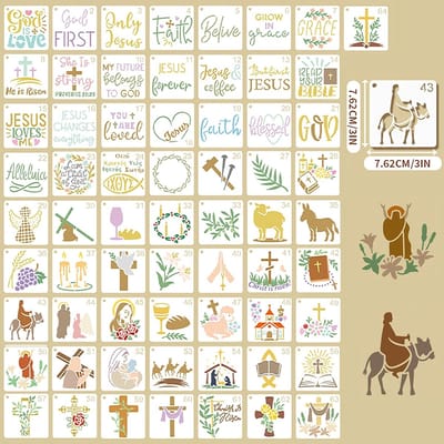 Knutsel Sjablonen Set - Herbruikbare Tekenmal - Creatief Decoreren - 64 Diverse Christelijke Designs - 76 x 76 cm - Wit