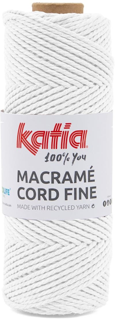 Katia Macramé Cord Fine - 200 Wit - Gerecycled Katoenmix Garen