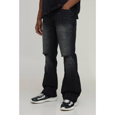 Slanke Uitlopende Jeans Met Gescheurde Knie En Toonkleurige Inzet | Charcoal | Size 28R