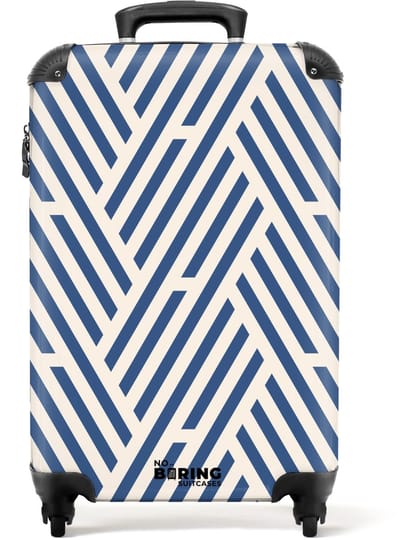 NoBoringSuitcases.com - Koffer - Diagonaal streeppatroon in blauw en beige - Past binnen 55x40x20 cm en 55x35x25 cm - Trolley handbagage - Valiezen met wieltjes volwassenen - Reiskoffer op wielen - Rolkoffer lichtgewicht