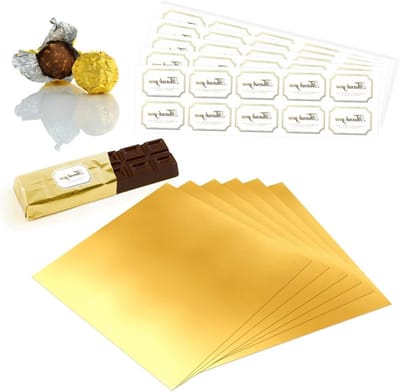 Aluminiumfolie voor Chocoladeverpakking - 100 Stuks Goudkleurige Vierkante 15 x 15 cm met Stickers - Ideaal voor Snoep en Cadeaus