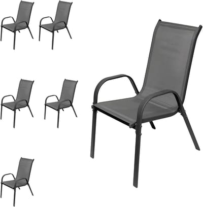 Stapelstoel Tuinstoel - Balkonmeubel Terrasstoel - Buiten Zitten - Ruimtebesparend Stapelbaar - 6 stuks - Antraciet