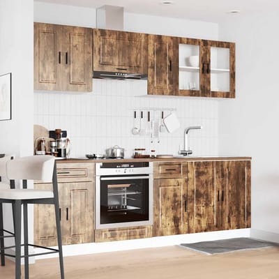 vidaXL - 8-delige - Keukenkastenset - Porto - bewerkt - hout - gerookt - eiken