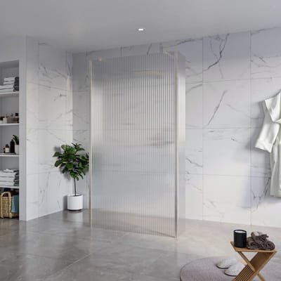 FugaFlow Eccelente Vetro Vrijstaande inloopdouche badkamer - 110x200cm - Helder geribbeld - antikalk - 8mm veiligheidsglas - 2 zijwanden 40cm - met wandarmen en hoekprofielen - RVS geborsteld -