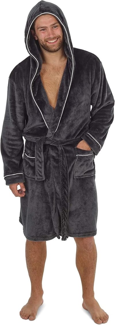 Heren Fleece Badjas met Capuchon en Zakken - Zachte Lange Saunajas voor Thuis en Vakantie