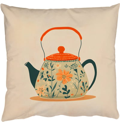 Sierkussens - Kussentjes Woonkamer - 50x50 cm - Oranje - Theepot - Bloemen - Bladeren