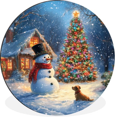 WallCircle - Wandcirkel - Muurcirkel - Kerstwonder - Winteravond - Kleurrijk - Aluminium - Dibond - 30x30 cm - Binnen en Buiten