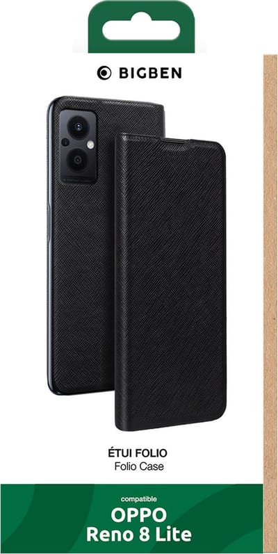 Bigben Connected, Hoesje geschikt voor Oppo Reno 8 Lite - Folio met Standaard & Kaarthouder, Zwart