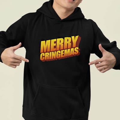 Foute Kerst Hoodie Zwart Merry Cringemas XS - Uniseks Pasvorm - Kerstkleding Voor Dames & Heren