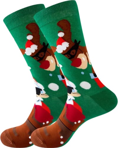 Kerstsokken - Sokken met Kerstman in schoorsteen en rendieren - Dames/ Mannen maat 38-43