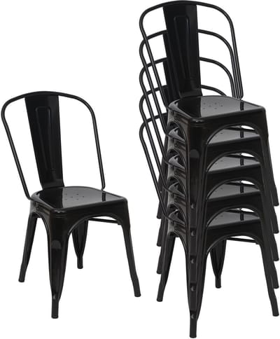Set van 6 stoelen MCW-A73, bistrostoel stapelstoel, metaal industrieel design stapelbaar ~ zwart
