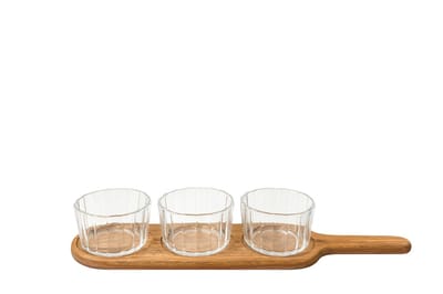 Mevaz Tapasset met 3 Glazen Schaaltjes op Houten Serveerplank – Luxe Set voor Hapjes, Sauzen & Dips – Stijlvol Tafelaccessoire