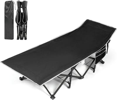 Veldbedden 1 Persoon - Veldbed – Kampeerbed Met Zijzak - Vouwbed Met Opbergtas- Ligbed – Campingbed - Stretcher - Campingbedje - Opvouwbaar - Zwart