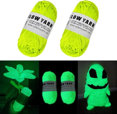 Luminous Hand Knitting Yarn - 2 Pieces Knitting Yarn - Luminous in the Dark - 50g DIY Fabric - Polyester - voor Scarf - Jacket - Ook als Crochet Yarn voor Crochet - Geel