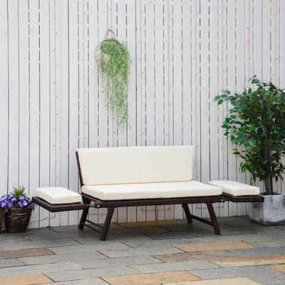 MODFU - Tuinbank 2-Zits - Opklapbare Armleuningen - Rattanlook - Bruin - 129 X 63 X 67 Cm