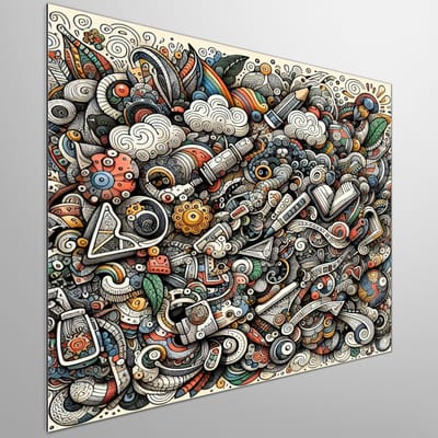 Doodle stilleven schilderij | Silent melodies captured in an intricate Doodle still life masterpiece | Kunst - 30x30 centimeter op Dibond | Foto op Dibond
