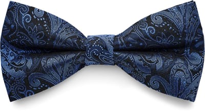Zijden voorgestrikte vlinderdas met marineblauw en lichtblauw paisleymotief