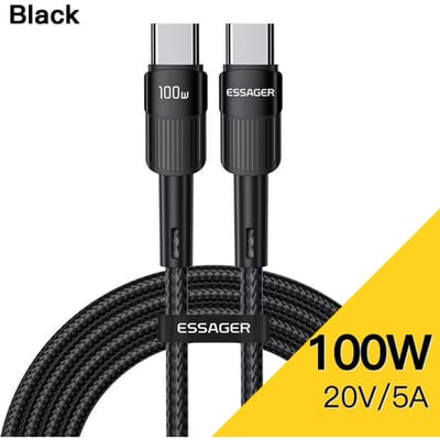 Essager 100W USB Type C naar USB C-kabel USB-C PD Snel opladen Ladersnoer voor Macbook Samsung Xiaomi Type-C USB C-kabel 0.5m 100W C-C zwart