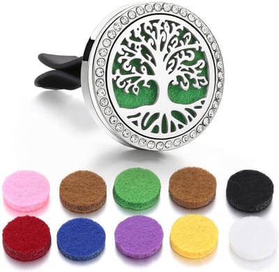 Car Aromatherapy Essential Oil Diffuser, Car Air Freshener, Magnetic Car Air Freshener, Stainless Steel Air Freshener, Ventilation Clip, Locket Women, Car Accessories with 10 Pieces