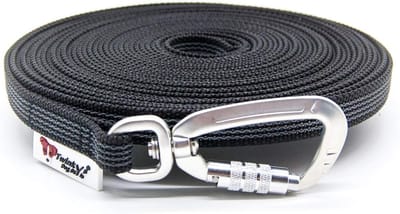 Hondenriem Rubber - Trainingslijn Sleeplijn - Honden Training - Antislip Grip Aluminium Haak - 20 Meter 15 mm - Zwart