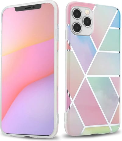 Cadorabo Hoesje geschikt voor Apple iPhone 12 / 12 PRO in Regenboog Marmer No. 11 - Beschermhoes gemaakt van TPU siliconen Case Cover met mozaïek motief