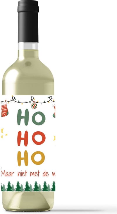 Wijnetiket - Kerst - HoHoHo - Maar niet met de wijn - Gekleurd - A6 staand - Kerstcadeau - Wijncadeau - Wijnlabel - Kerstmis