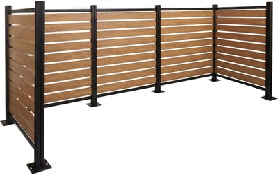 Aluminium vuilnisbakhek MCW-K57, vuilnisbakafscherming, houtlook, uitbreidbaar, 130 x 300 x 110 cm ~ lichtbruin