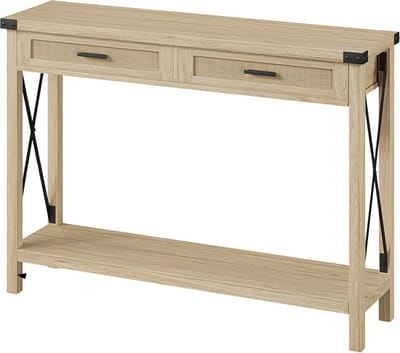Farmhouse Consoletafel - Met Rattan Lades & Opbergruimte - Voor Hal & Woonkamer - Naturel/Bruin