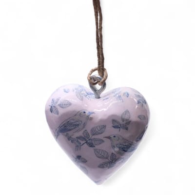Decoratieve houten hart - Blauwe vogel