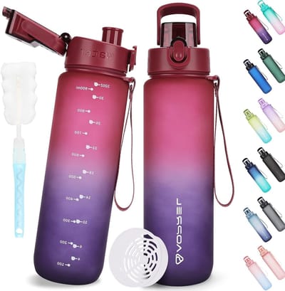1 Liter Sportfles voor Koolzuurhoudend Water, BPA-vrij Tritan, Lekvrij en Inclusief Filter en Borstel voor Fitness, Wandelen, Kamperen en Kantoorgebruik