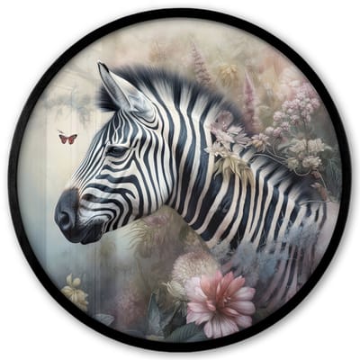 Poster in lijst Rond - Fotolijst 40x40 cm - Posters - Zebra - Wilde dieren - Vlinder - Bloemen - Ronde posterlijst zwart - Decoratie - Wanddecoratie woonkamer - Muurdecoratie slaapkamer