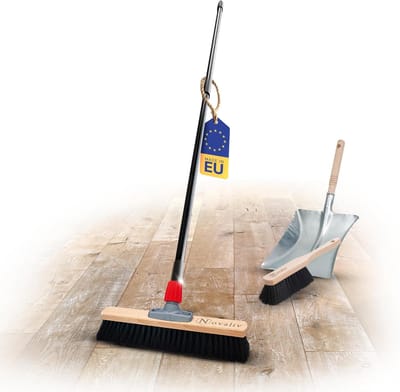 Novaliv bezem 40 cm met telescopische steel, halbezem, kunststof borstelharen inclusief gegalvaniseerde veegset bestaande uit stoffer en blik, fijne bezem, werkplaatsbezem, halbezem, huisbezem met steel.