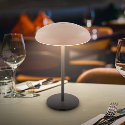 BRILONER Caxa – LED Tafellamp oplaadbaar – draadloos – IP44 buitenverlichting – dimbaar met touch – oplaadbare accu – beige-antraciet – Ø19,5 x 30,5 cm