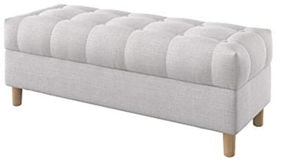 Zitbankje met Opbergruimte en Knooptufting voor Slaapkamer of Hal - 120 cm Breed, Naturel Witte Stof