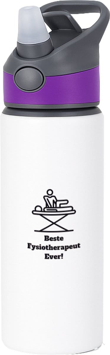 Hacebo® - Beste fysiotherapeut waterfles met rietje paars - Beste fysiotherapeut - therapeut - cadeau - water fles - 650ML