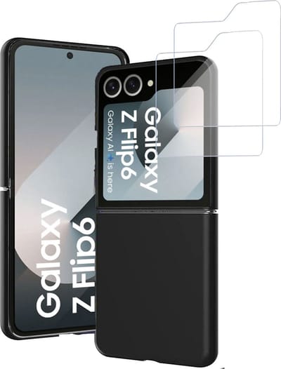 Geschikt voor Samsung Galaxy Z Flip 6 / Flip 7 FE - Hoesje + 2x Screenprotector – Gehard Glas Cover + Suède Case Zwart
